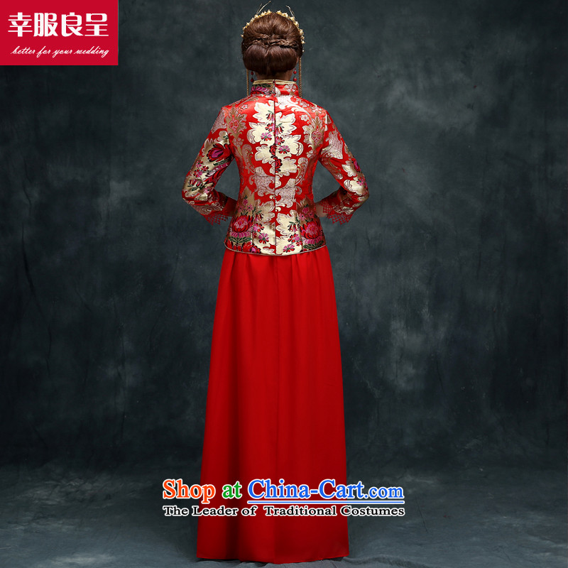 The privilege of serving the bride-leung wedding dress uniform qipao red-soo drink Wo Service Chinese wedding gown new long large 7 Cuff + model with 158 Head Ornaments 2XL, honor services-leung , , , shopping on the Internet