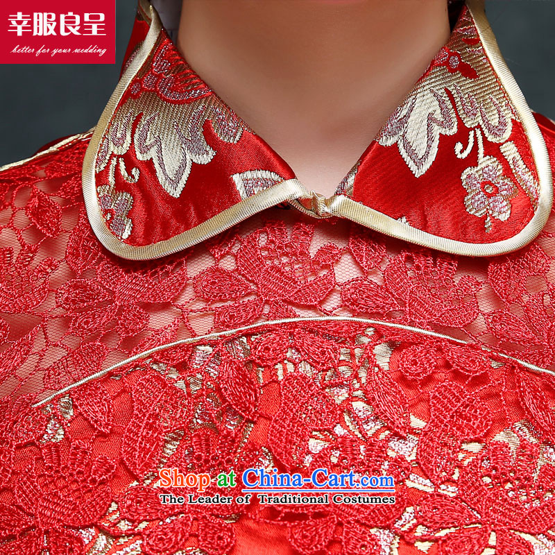 The privilege of serving the bride-leung wedding dress uniform qipao red-soo drink Wo Service Chinese wedding gown new long large 7 Cuff + model with 158 Head Ornaments 2XL, honor services-leung , , , shopping on the Internet