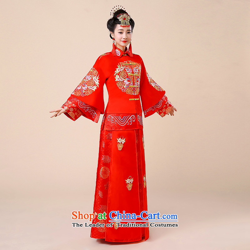 Sau Wo Service bridal dresses Chinese wedding dress autumn 2015 new bows wedding dress qipao Soo kimono red retro M chest around 95 days has been pressed by the edge of the Internet shopping