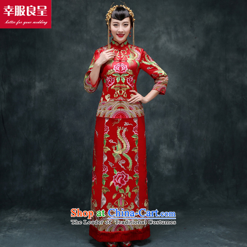 The privilege of serving-leung wedding dress red qipao Bong-use bows services Fall/Winter Collections bride Chinese Wedding Gown In Tang Dynasty Bong-robe 2XL, honor services-leung , , , shopping on the Internet