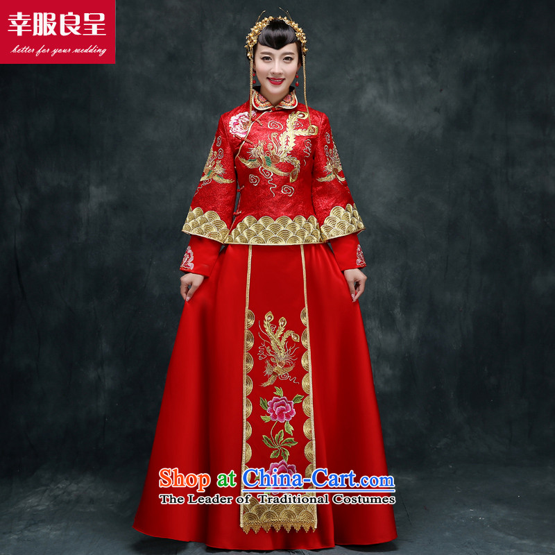 The privilege of serving-leung SOO wo service use the dragon bride wedding dress ancient Chinese wedding gown wedding long service qipao Sau Wo bows Services + model with 158 Head Ornaments 2XL, honor services-leung , , , shopping on the Internet