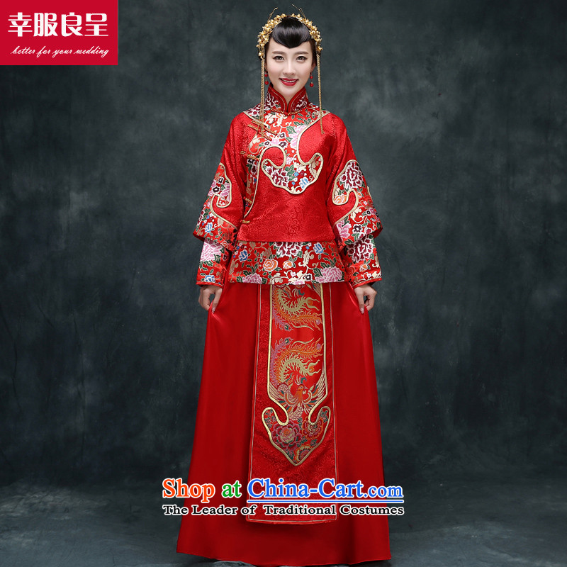 The privilege of serving Liang Su-wo service flashes red Chinese wedding dress bows service wedding dress girl brides qipao Soo-Tang dynasty and long-sleeved Soo Wo Service Model with + 158 Head Ornaments 2XL, honor services-leung , , , shopping on the In