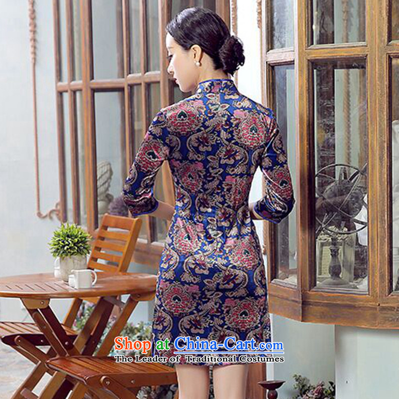 Take the new figure in women's Mock-neck elegant Stretch Wool Chinese Short Sau San qipao 7 cuff dresses figure color L, floral shopping on the Internet has been pressed.