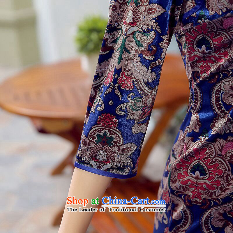 Take the new figure in women's Mock-neck elegant Stretch Wool Chinese Short Sau San qipao 7 cuff dresses figure color L, floral shopping on the Internet has been pressed.