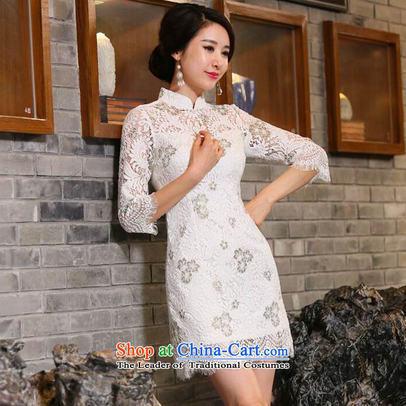 Dan breathing new for women fall inside Chinese qipao collar in water-soluble lace improved 7 cuff cheongsam dress Figure Color XL, Dan Smoke , , , shopping on the Internet