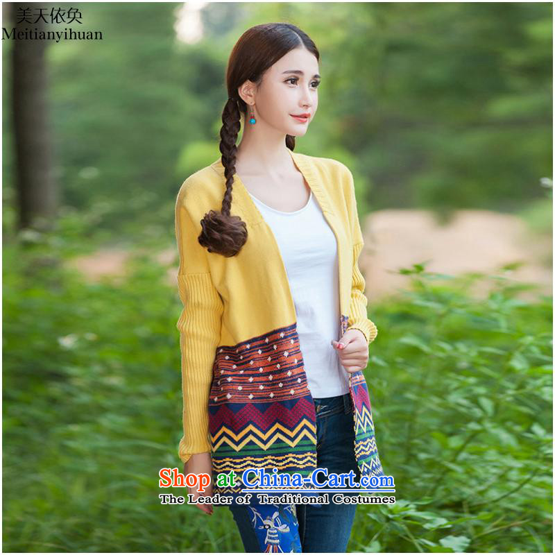 2015 Autumn new national jacquard long-sleeved shirt, long, knitting cardigan female FZ559 Yellow M-day in accordance with the property (meitianyihuan) , , , shopping on the Internet