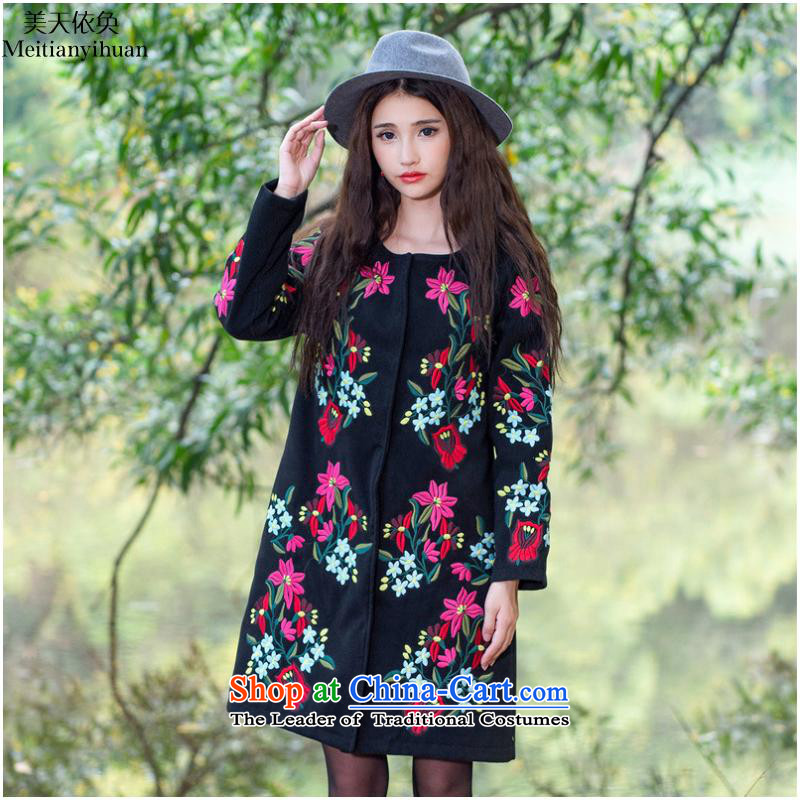 2015 Autumn and winter ethnic new embroidery no collar workers in long coats female FZ559 gross? The United States according to days 2XL, Black Hwan (meitianyihuan) , , , shopping on the Internet