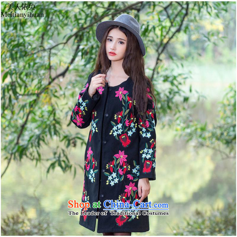 2015 Autumn and winter ethnic new embroidery no collar workers in long coats female FZ559 gross? The United States according to days 2XL, Black Hwan (meitianyihuan) , , , shopping on the Internet