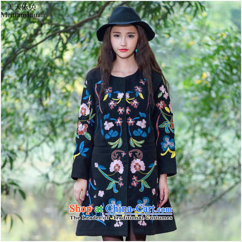 2015 Autumn and winter ethnic new embroidered neck long coats of female FZ559? The United States according to days 3XL, Black Hwan (meitianyihuan) , , , shopping on the Internet