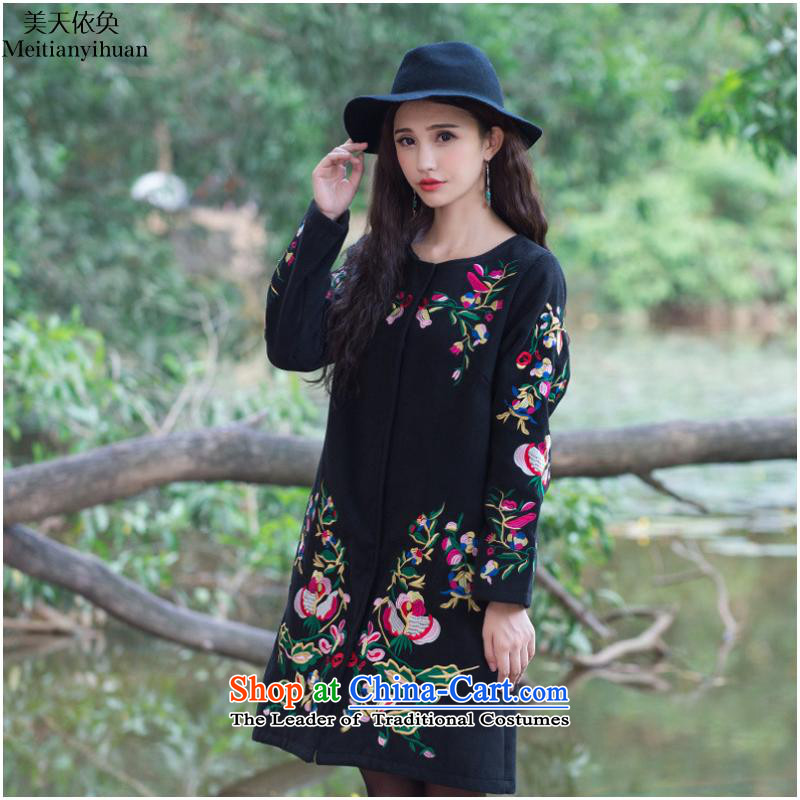 Gross? 2015 autumn and winter coats new ethnic embroidery in long long-sleeved jacket female FZ559 Sau San 5XL, Black Hwan (in accordance with the us day meitianyihuan) , , , shopping on the Internet