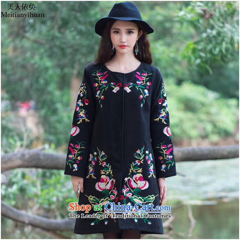 Gross? 2015 autumn and winter coats new ethnic embroidery in long long-sleeved jacket female FZ559 Sau San 5XL, Black Hwan (in accordance with the us day meitianyihuan) , , , shopping on the Internet