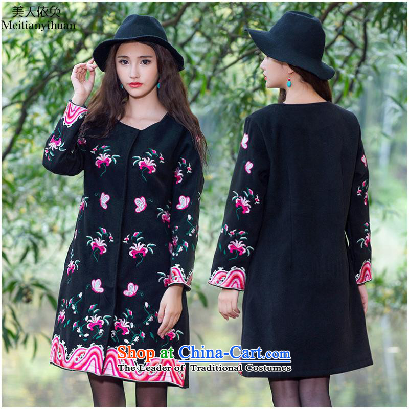 2015 Autumn and winter new ethnic gross? No collar workers in embroidery classic long coats FZ559 female black 5XL, US human rights abuses such as torture, in accordance with the meitianyihuan days) , , , shopping on the Internet