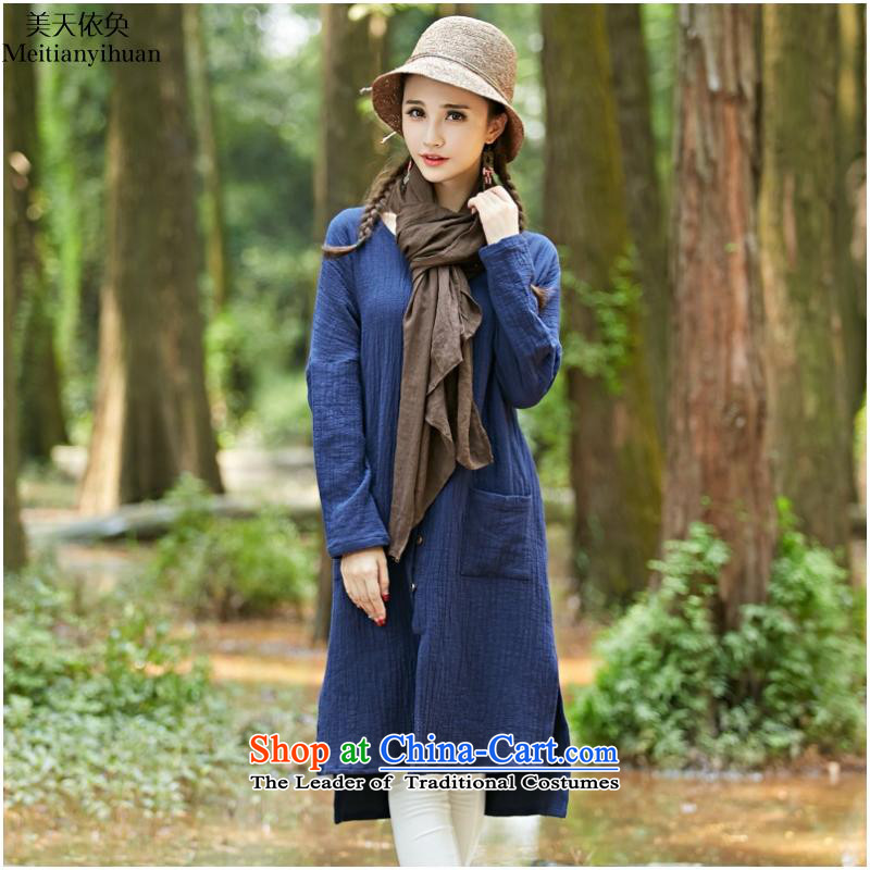 National Van 2015 autumn and winter new women's temperament pure color large loose cotton linen in long thin coat FZ559 wine red code, the United States and the days are in accordance with the property (meitianyihuan) , , , shopping on the Internet
