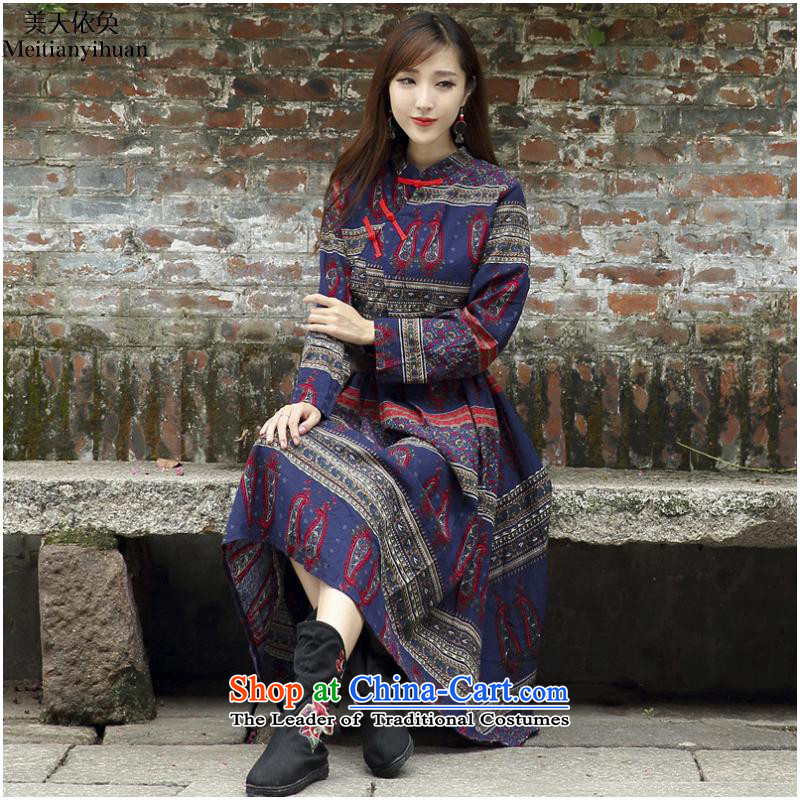 2015 Autumn and winter ethnic new dress is traversed by the three goals of long-sleeved pins snap 0700 Skirt FZ559 blue are code