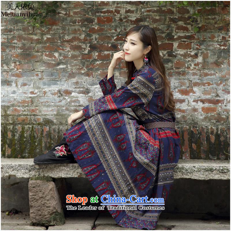 2015 Autumn and winter ethnic new dress is traversed by the three goals of long-sleeved pins snap 0700 Skirt FZ559 blue, the United States and the days will come together in accordance with the (meitianyihuan) , , , shopping on the Internet