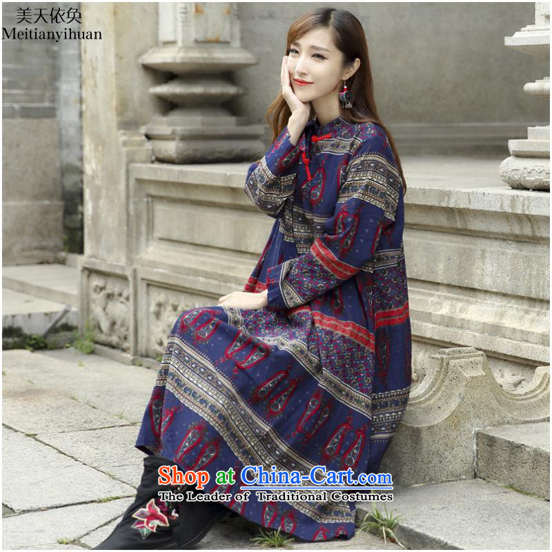 2015 Autumn and winter ethnic new dress is traversed by the three goals of long-sleeved pins snap 0700 Skirt FZ559 blue, the United States and the days will come together in accordance with the (meitianyihuan) , , , shopping on the Internet