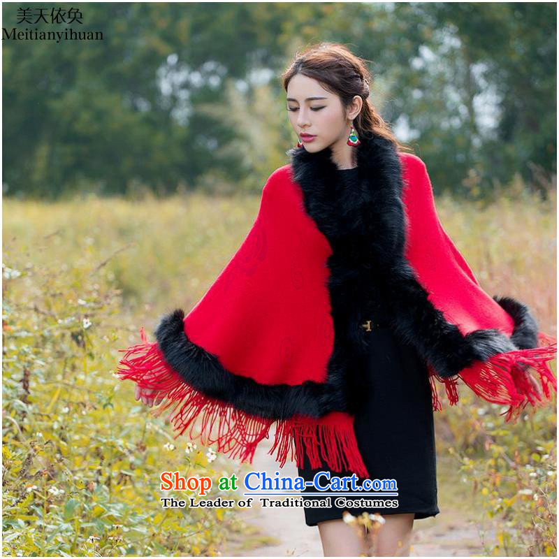 2015 Autumn and winter ethnic new woolen knitted jackets loose collar stitching shawl Nagymaros FZ559 female red, the United States and the days will come together in accordance with the (meitianyihuan) , , , shopping on the Internet