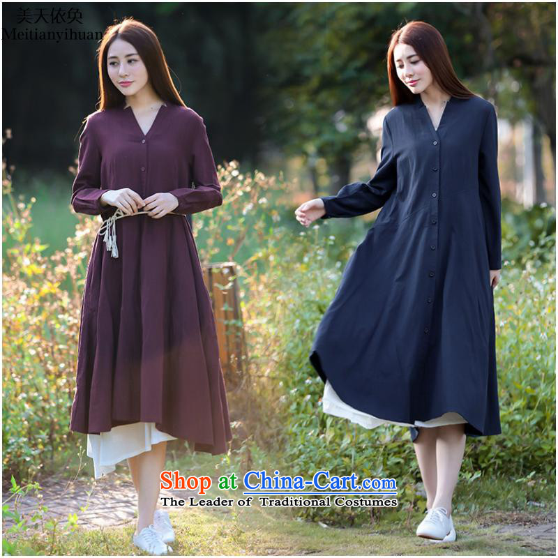 2015 Autumn and winter new women's large relaxd windbreaker dresses long-sleeved thick cotton linen cardigan FZ559 wine red M to the United States in accordance with the days of the lap Hwan (meitianyihuan) , , , shopping on the Internet