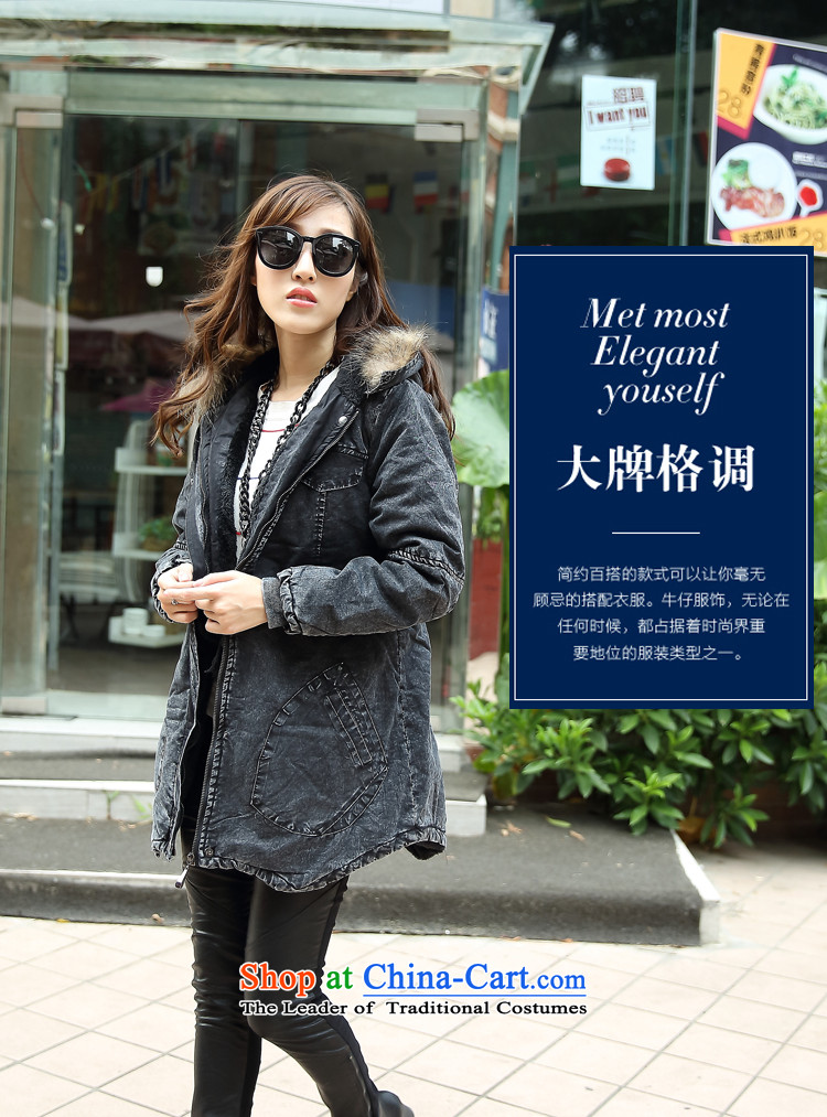 A cowboy windbreaker. long long-sleeved jacket pockets stylish girl plus lint-free t-shirt FZ559 thick black M picture, prices, brand platters! The elections are supplied in the national character of distribution, so action, buy now enjoy more preferential! As soon as possible.
