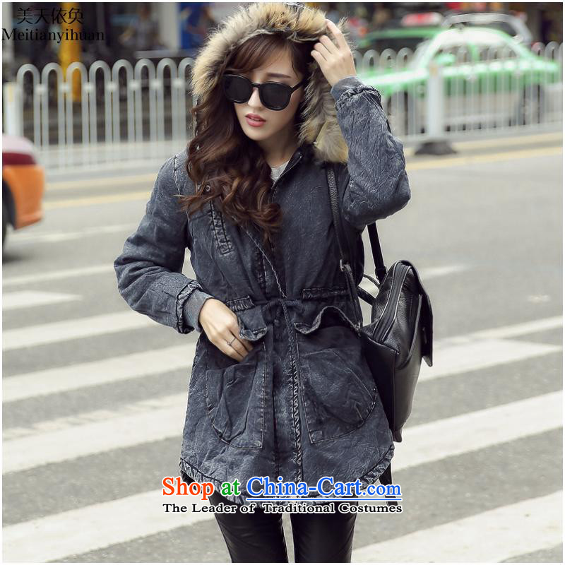 A cowboy windbreaker winter in new long long-sleeved jacket pockets stylish shirt FZ559 female black , L, the United States and in accordance with the property (meitianyihuan days) , , , shopping on the Internet