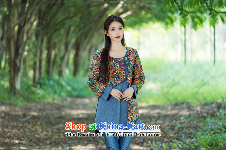 2015 Autumn and winter wind national women's new Sau San-horn cuff printed cloth stitching shirt female FZ559 Blue M picture, prices, brand platters! The elections are supplied in the national character of distribution, so action, buy now enjoy more preferential! As soon as possible.