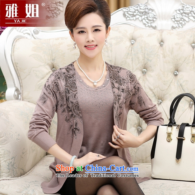 The elderly in the mother with false kit two long-sleeved sweater older stamp forming the Autumn and Winter Sweater Knit- 8819 105, Nga sister purple (yajie) , , , shopping on the Internet