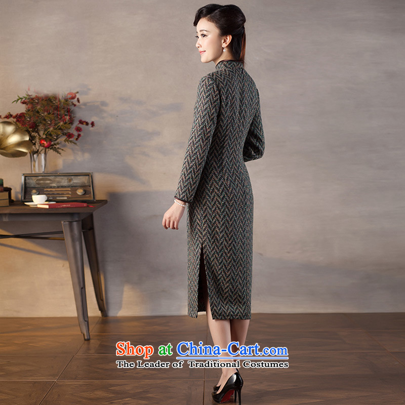 A Pinwheel Without Wind in warm Yat long long-sleeved qipao 2015 autumn and winter tweed new improved stylish qipao skirt water green lady.... 2XL, Yat shopping on the Internet