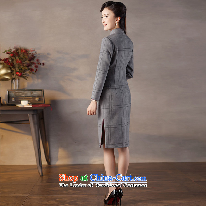 A Pinwheel Without Wind wood Kou in Yat Long Seven-sleeved gross qipao? The New 2015 autumn and winter stylish qipao skirt gray M, Sau San Yat Lady , , , shopping on the Internet