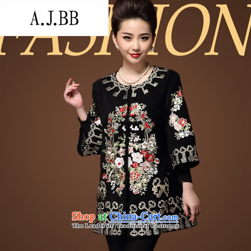 Memnarch 琊 Connie shop autumn and winter new elderly mother wedding load wedding gross wind jacket embroidered? black?L
