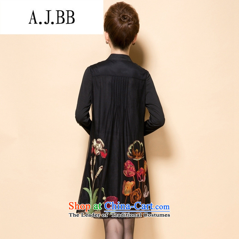 Memnarch 琊 Connie shop for the autumn and winter large stylish women aged mother with embroidery collar Sau San embroidered dress code XXXL,A.J.BB,,, black large shopping on the Internet
