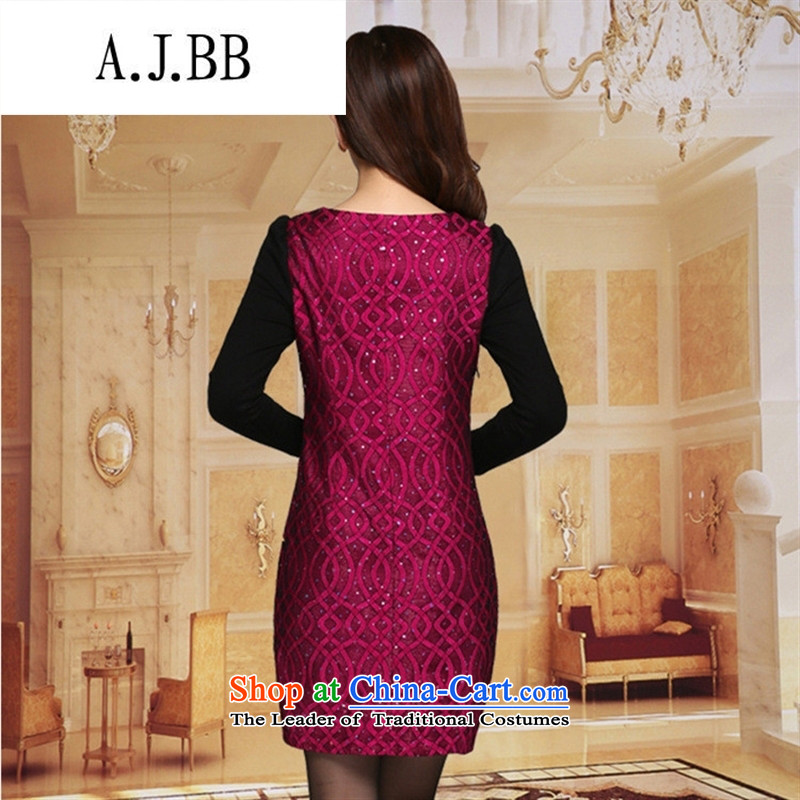 Connie shop autumn 琊 Memnarch load new large temperament female video thin Foutune of long-sleeved lace dresses in red XL,A.J.BB,,, shopping on the Internet