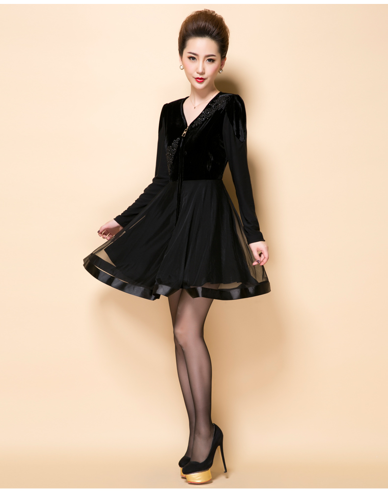 Memnarch 琊 Connie shop autumn and winter new stylish large number of elderly mother with embroidery lace wedding stitching ironing drill dresses large black L photo, prices, brand platters! The elections are supplied in the national character of distribution, so action, buy now enjoy more preferential! As soon as possible.