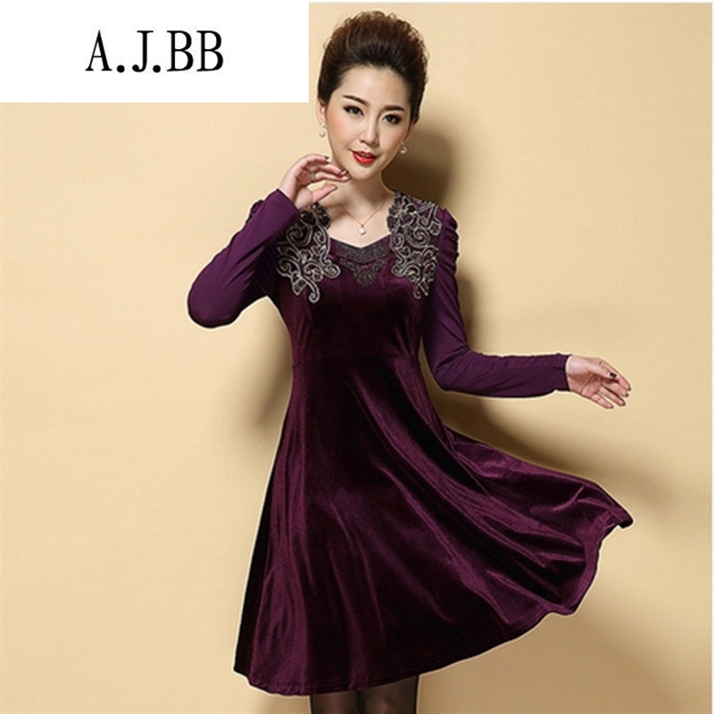 Memnarch 琊 Connie Shop Women fall in the number of older new boxed mother load larger women's gold velour Sau San video thin dresses 4XL,A.J.BB,,, Purple Shopping on the Internet