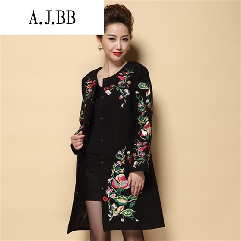 Memnarch 琊 Connie shop in winter the new elderly mother load of ethnic embroidery large embroidered a wool coat jacket black L,A.J.BB,,, shopping on the Internet