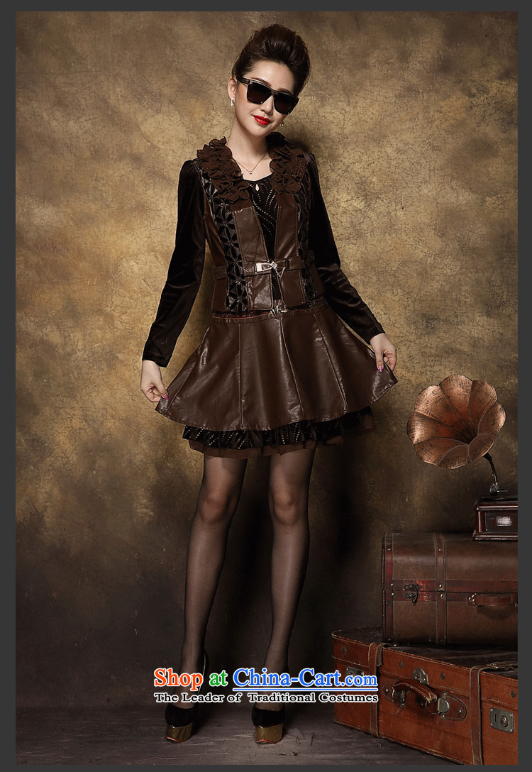 Memnarch 琊 Connie shop autumn and winter new large long-sleeved blouses and PU skirt vest skirt kit two kits dresses brown XL Photo, prices, brand platters! The elections are supplied in the national character of distribution, so action, buy now enjoy more preferential! As soon as possible.