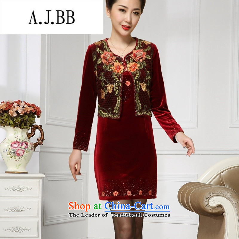 Memnarch 琊 Connie shop _ autumn new wedding wedding her mother-in-law in both the mother wedding dresses, older velvet wine red?XL