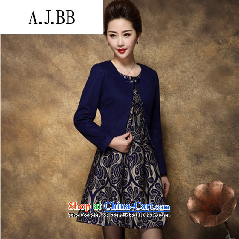 Memnarch 琊 Connie Shop Women fall in the number of older new boxed mother with two-piece blue skirt?XL