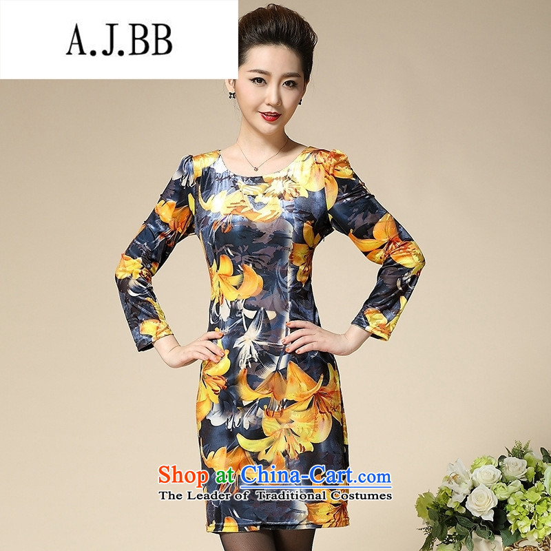 Connie shop autumn 琊 Memnarch new stamp Kim scouring pads middle-aged moms are long-sleeved dresses in long Golden Lily M,A.J.BB,,, shopping on the Internet