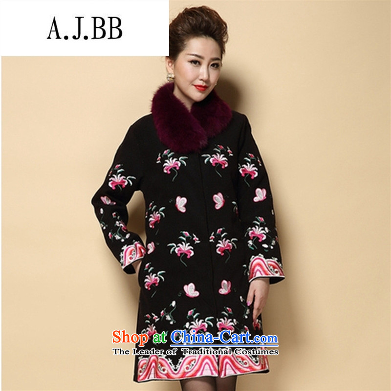 Memnarch 琊 Connie shop autumn and winter new elderly mother in large embroidered with long a wool coat black 4XL,A.J.BB,,, shopping on the Internet