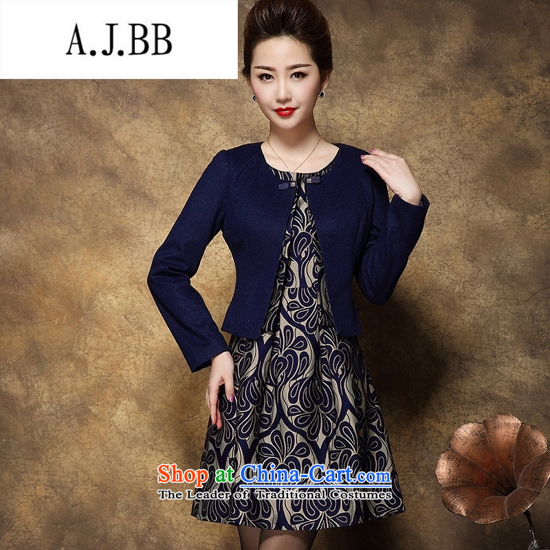 Memnarch 琊 Connie Shop large female middle-aged female Mother New) Autumn two kits wool dresses? Tibetan blue 3XL,A.J.BB,,, shopping on the Internet