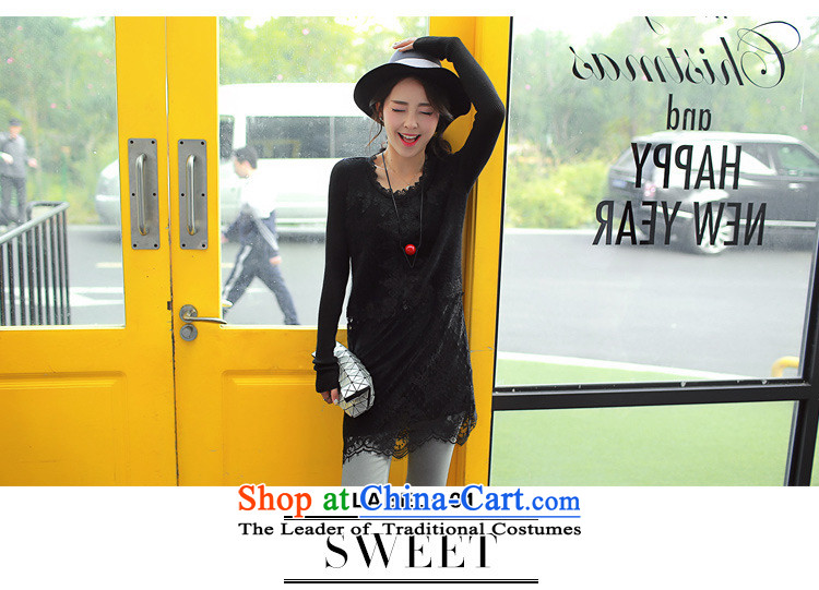The Black Butterfly 2015 winter clothing new Korean women's long-sleeved lace stitching stingrays Knitted Shirt, forming the lint-free T-shirt black L picture, prices, brand platters! The elections are supplied in the national character of distribution, so action, buy now enjoy more preferential! As soon as possible.