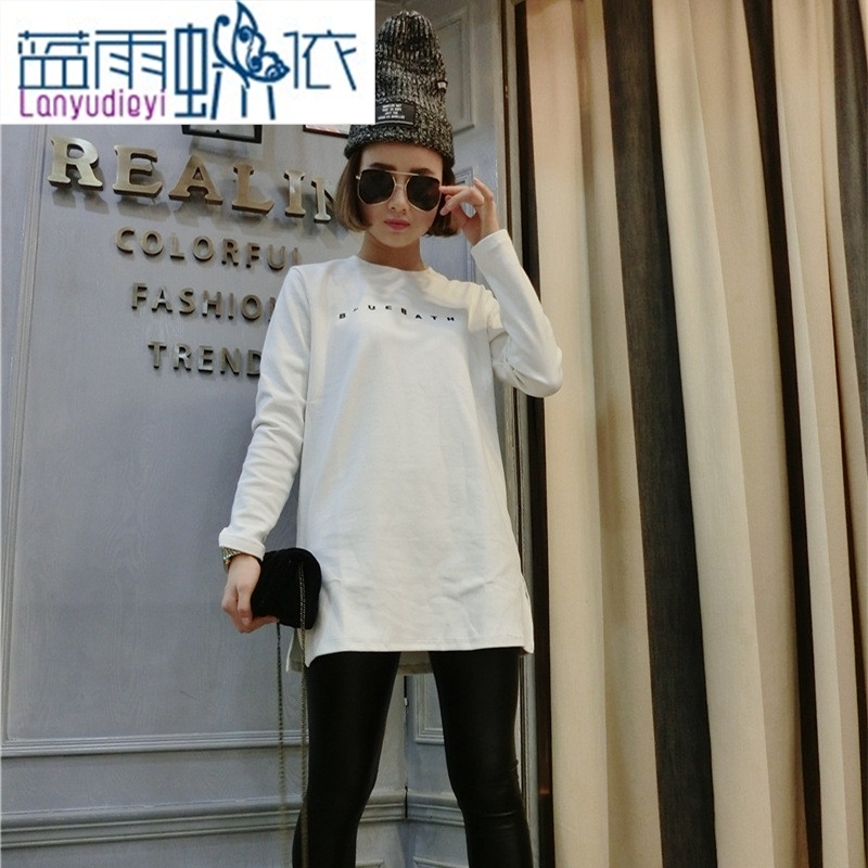 Ya-ting shop 2015 Fall/Winter Collections new Korean female T-shirt with round collar in the letter of the forklift truck, forming a straight gray T-shirt, blue will rain butterfly according to , , , shopping on the Internet