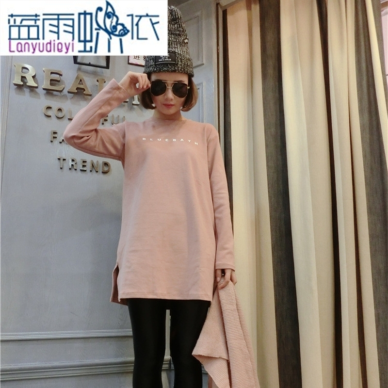 Ya-ting shop 2015 Fall/Winter Collections new Korean female T-shirt with round collar in the letter of the forklift truck, forming a straight gray T-shirt, blue will rain butterfly according to , , , shopping on the Internet