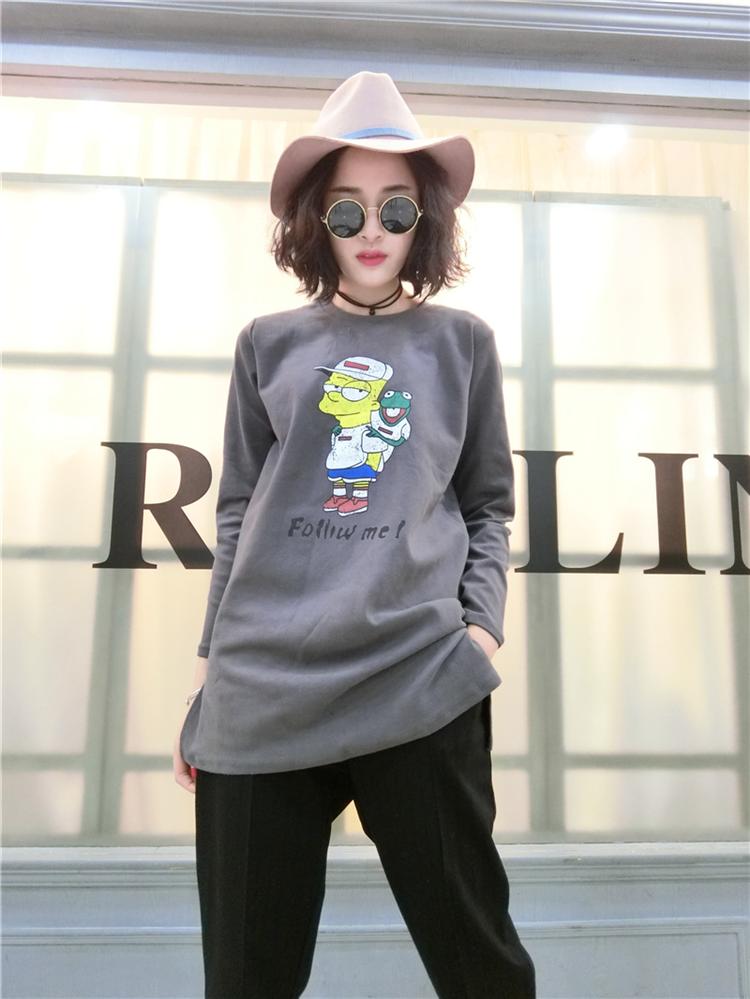 Ya-ting shop 2015 winter clothing new Korean female T-shirt with round collar cartoon forming the long-sleeved skirt in Sau San long T shirt pink are code picture, prices, brand platters! The elections are supplied in the national character of distribution, so action, buy now enjoy more preferential! As soon as possible.