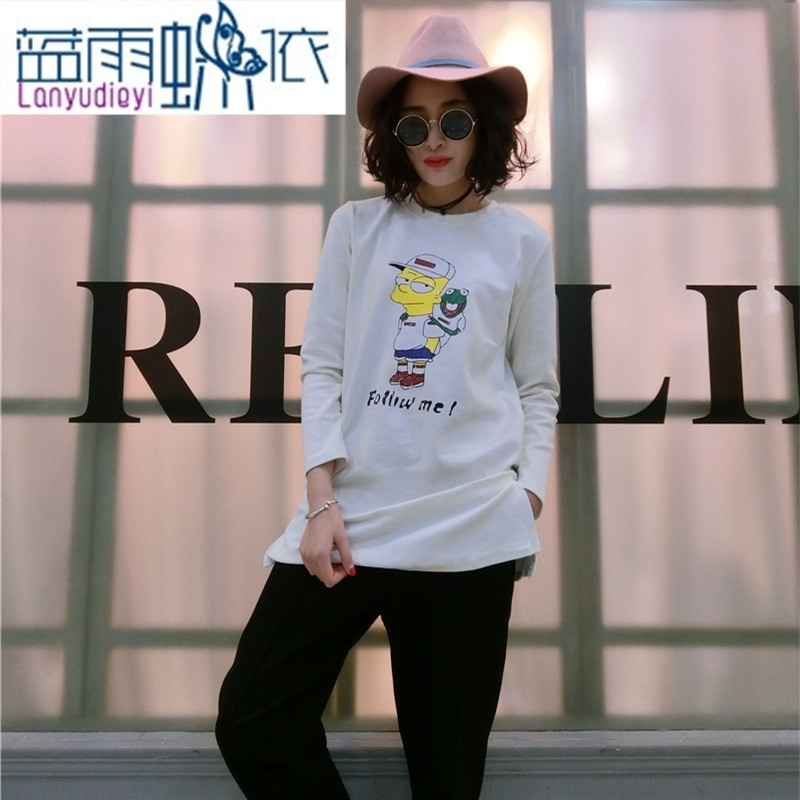Ya-ting shop 2015 winter clothing new Korean female T-shirt with round collar cartoon forming the long-sleeved skirt in Sau San long T shirt pink are code, blue rain butterfly according to , , , shopping on the Internet