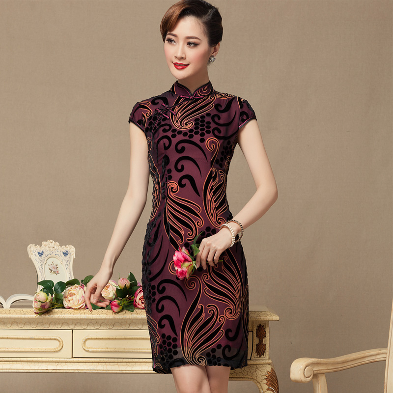 The seal of the Republic of Korea, 2015 summer short cheongsam dress retro banquet service daily improved Ms. bows cheongsam red bottom seal has been pressed by the XL, online shopping