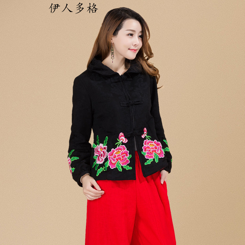 The Mai-Mai multi-autumn and winter new original ethnic women Tang blouses loose long-sleeved embroidered short cardigan thick coat female -707) Black XL, Mai-Mai multiple cells (YIRENDUOGE) , , , shopping on the Internet