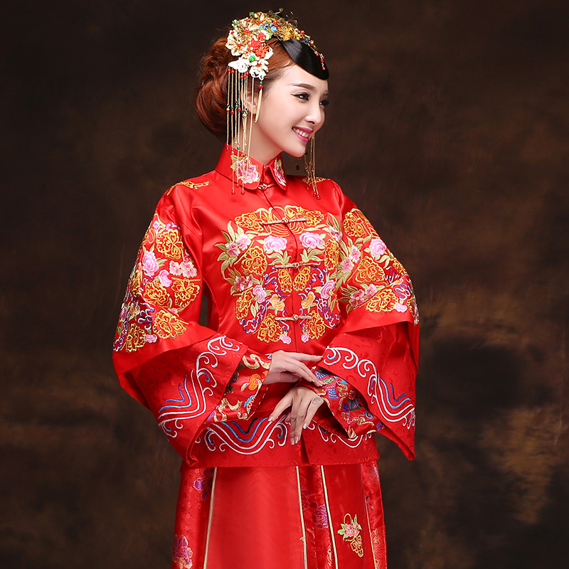 Miss Cyd Wo Service Time Syrian brides wedding dress 2015 new bride qipao gown skirt costume pregnant women serving Autumn Chinese dresses bows embroidery longfeng use red?L