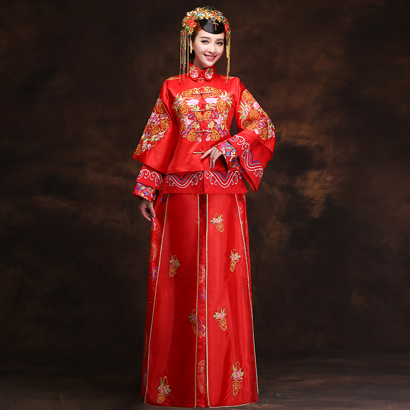 Miss Cyd Wo Service Time Syrian brides wedding dress 2015 new bride qipao gown skirt costume pregnant women serving Autumn Chinese dresses bows embroidery longfeng use red , L, Syria has been pressed time shopping on the Internet