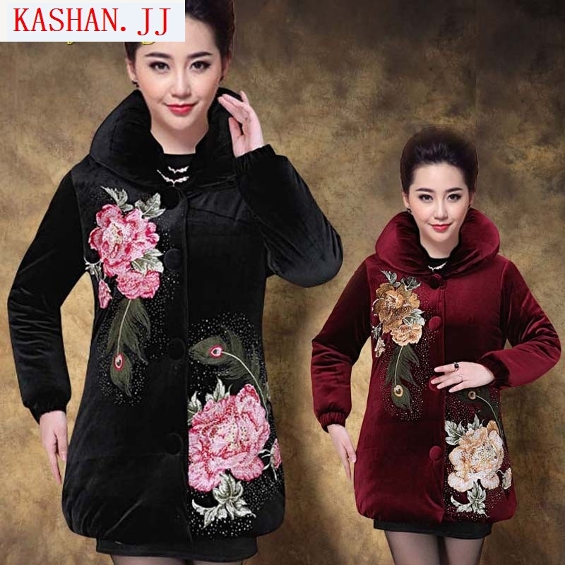 Mano-hwan in older women ãþòâ Hot Winter new scouring pads jacket in long thickened Mudan cotton coat 5XL, black card Shan (KASHAN.JJ CHRISTMASTIME) , , , shopping on the Internet